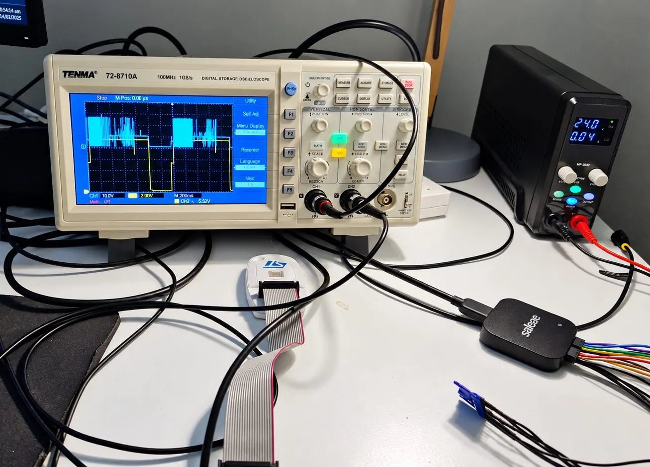 Validación en laboratorio con osciloscopio y analizador lógico